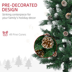 HOMCOM 6 Ft Snow Artificial Christmas Tree with Realistic Branches, Pine Cone, for Indoor Decoration, Green White