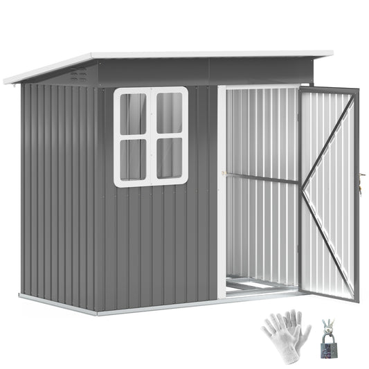 Outsunny 7 x 4ft Galvanised Steel Garden Shed, with Lock and Gloves - Grey