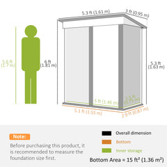 Outsunny 5 x 3ft Corrugated Steel Storage Shed, with Lock - Brown