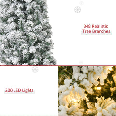 HOMCOM 5FT Prelit Artificial Snow Flocked Christmas Tree with Warm White LED Light, Holiday Home Xmas Decoration, Green White