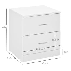 HOMCOM Bedside Table with 2 Drawers, Modern Nightstand, Cabinet Drawers Side Storage Unit for Bedroom, Living Room