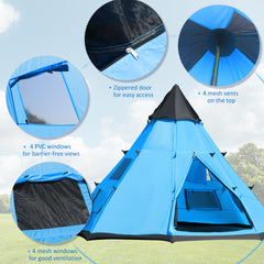 Outsunny 6 Men Tipi Tent with Carry Bag - Blue