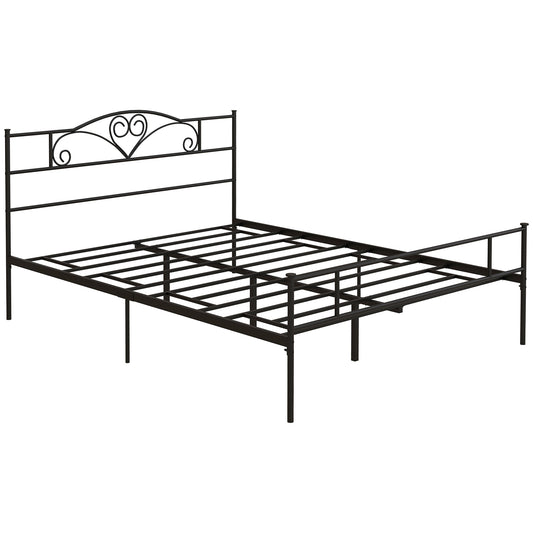 HOMCOM King Size Bed Frame, 5ft4 Metal Bed Base with Headboard and Footboard, 31cm Underneath Storage Space for Bedroom