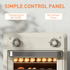 فرن هواء HOMCOM سعة 10 لتر، فرن صغير، طهي بدون زيت، شواء، تحميص، خبز، مع درجة حرارة قابلة للتعديل، مؤقت، آمن للغسل في غسالة الأطباق، 1000 وات، أبيض كريمي
