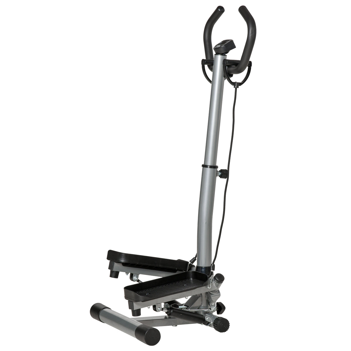 HOMCOM Adjustable Twist Stepper Fitness Step Machine, LCD Screen, Height-Adjust Handlebars, Home Gym, Silver and Black