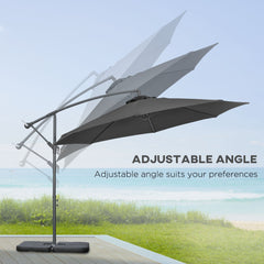 Outsunny 3(m) Garden Banana Parasol Cantilever Umbrella with Crank Handle, Cross Base, Weights and Cover for Outdoor, Hanging Sun Shade, Black