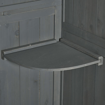 Outsunny Wooden Garden Shed, Utility Outdoor Small Shed with Lockable Double Doors, Shelves and Roof Hatch, Grey