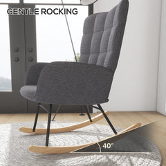 HOMCOM Berber Fleece Nursery Glider Rocker for Nursing, Wingback Rocking Chair for Living Room, Dark Grey