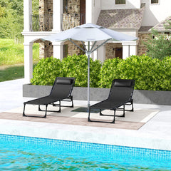 Outsunny Set of Two Folding Sun Loungers, with Four-Position Backs - Black