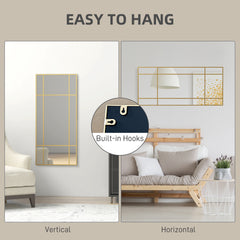 HOMCOM Decorative Grid Wall Mirror, with Back Hooks - Gold Tone