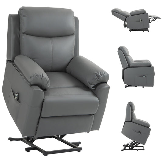 HOMCOM Faux Leather 70√Ç¬∞ Electric Riser Recliner Chair - Grey