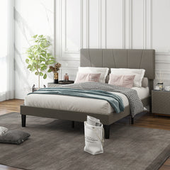 HOMCOM Double Velvet-Feel Headboard Bed Frame - Grey