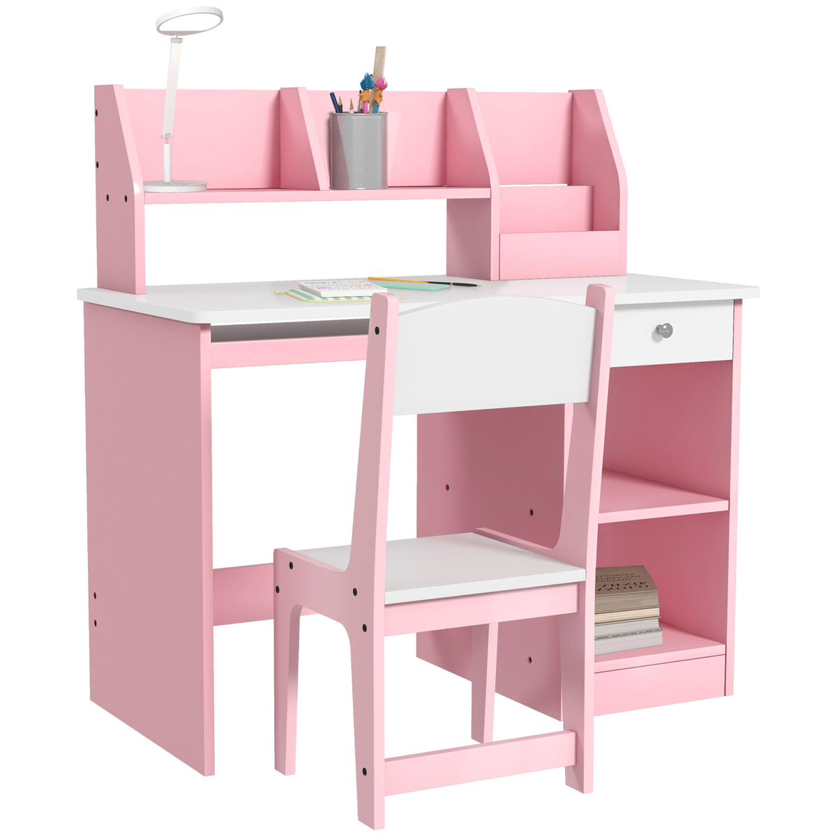 ZONEKIZ Two-Piece Kids Desk and Chair Set with Storage, for Ages 5-8 Years - Pink