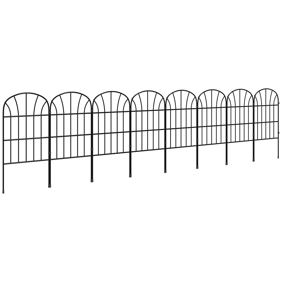 Outsunny Metal Decorative Outdoor Picket Fence Panels Set of 8, Black