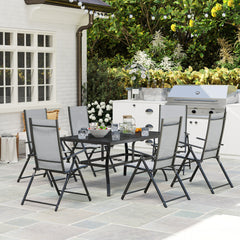 Outsunny Seven-Piece Steel Outdoor Dining Set, with Parasol Hole - Grey