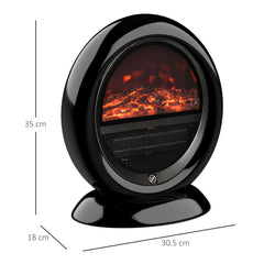 HOMCOM Freestanding Electric Fireplace Indoor Space Table Top Heater with Realistic Flame Effect, Rotatable Head, Overheating Protection, 1500W, Black