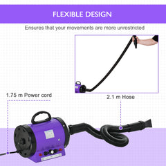 PawHut 2800W Dog Hair Dryer Pet Grooming Blaster Water Blower Dryer w/ 3 Nozzles, Purple