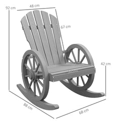 Outsunny Wooden Adirondack Rocking Chair Reclining Armchair Outdoor Garden Furniture Patio Porch Rocker - Grey