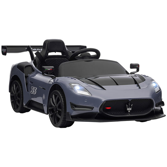 AIYAPLAY Maserati GT2 Licensed 12V Kids Electric Ride on Car with 4 Suspension Wheels, Remote Control, Music, Horn, Lights, Grey