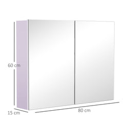 HOMCOM Double Door Wall Mounted Glass Mirror Cabinet Modern Storage Unit Bathroom Shelf Organiser Waterproof Wooden Frame 80Wx15Dx60H(cm)