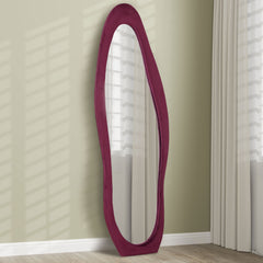 HOMCOM Wavy Velvet-Feel Full Length Mirror - Wine Red