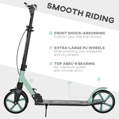 HOMCOM One-click Folding Kick Scooter for 14+ w/ Adjustable Handlebar, Push Scooter with Kickstand, Dual Brake System, Shock Absorber, 200mm Wheels & ABEC-9 Bearings