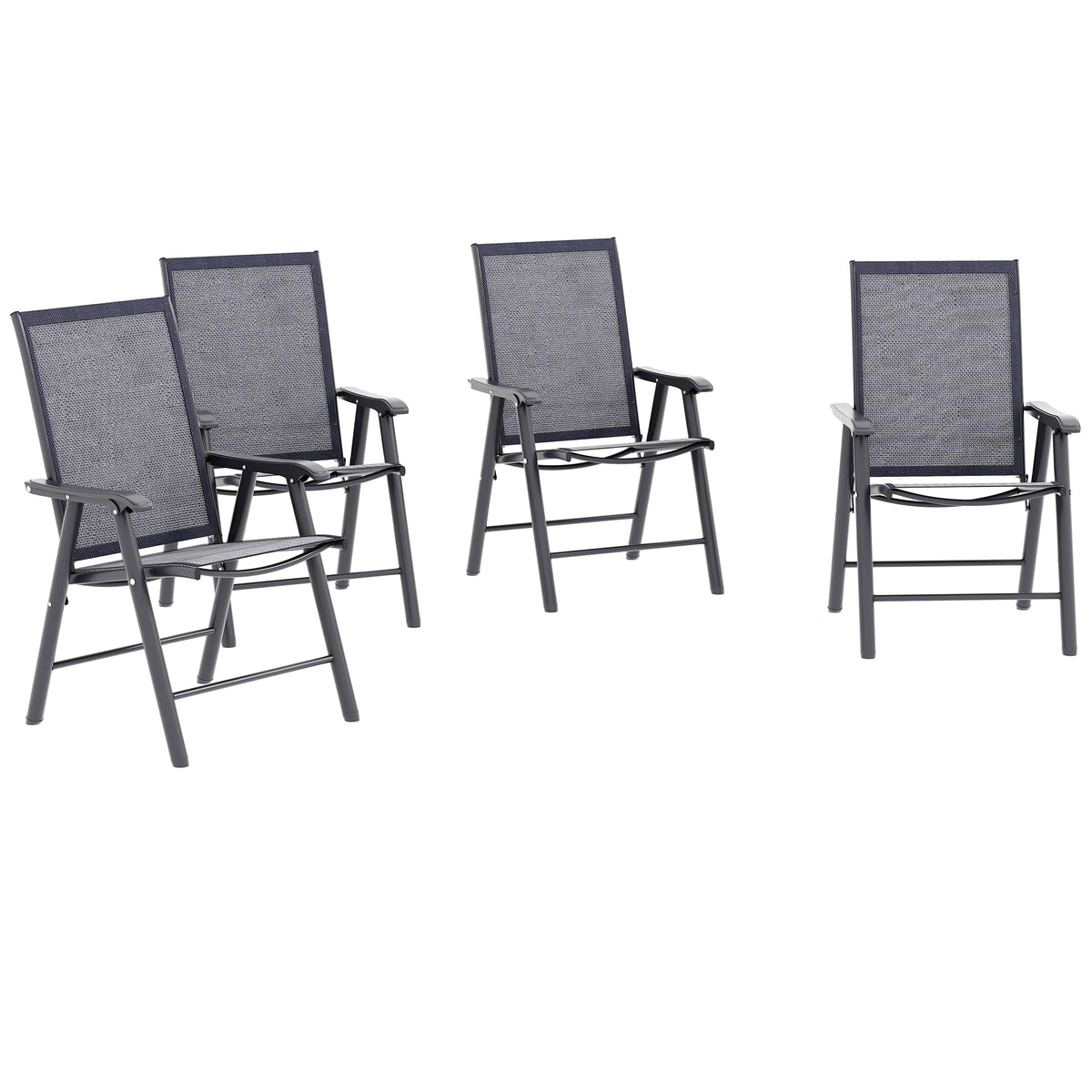 Outsunny Set of 4 Foldable Metal Garden Chairs Outdoor Patio Park Dining Seat Furniture Charcoal Grey