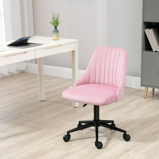 Vinsetto Velvet-Feel Armless Office Chair - Pink