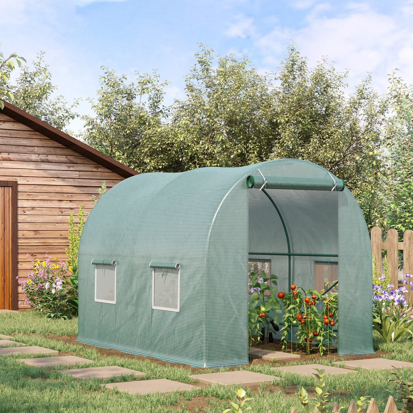 Home Essentials Reinforced Walk in Polytunnel Greenhouse with Roll Up Door, Galvanised Steel Frame and Zipped Door Windows, 2.5 x 2 m