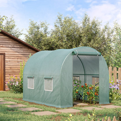 Home Essentials Reinforced Walk in Polytunnel Greenhouse with Roll Up Door, Galvanised Steel Frame and Zipped Door Windows, 2.5 x 2 m