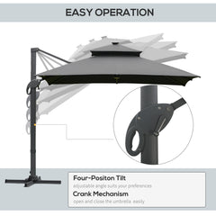 Outsunny 3 x 3(m) Aluminum Sun Square Canopy Top w/ Adjustable Pole Angle Dark Grey