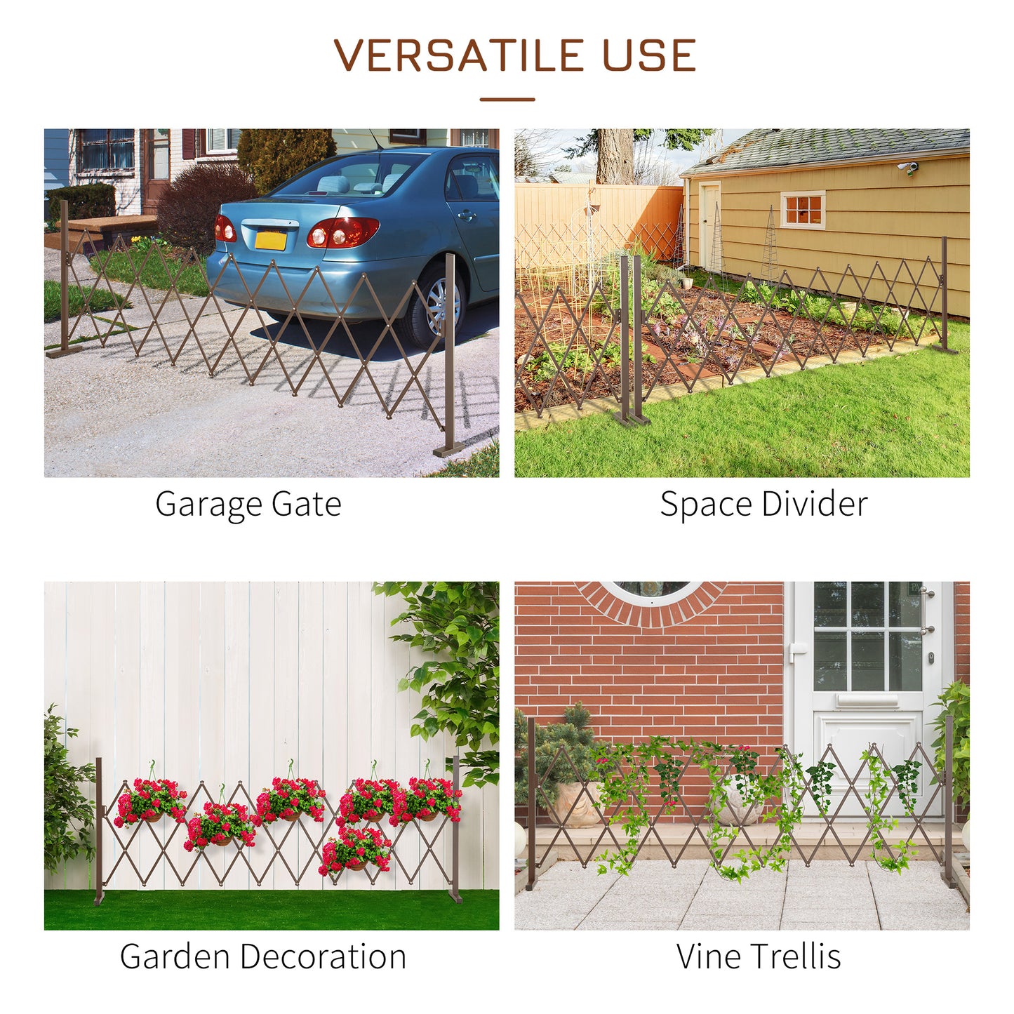 Outsunny Expanding Trellis Fence Freestanding Movable Fence Foldable Garden Screen Panel Aluminum, 300cm x 103.5 cm, Dark Brown
