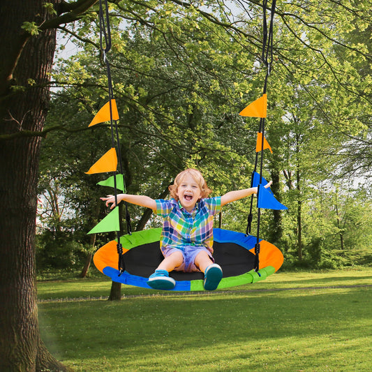 Outsunny Kid Nest Swing Seat Saucer Tree Swing 40 Inch/100cm Adjustable Rope Outdoor Indoor for Kids Over 3 Years Old Multi-Colour