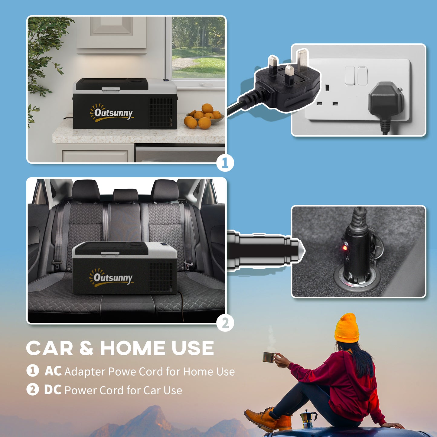 Outsunny 16L Portable Car Fridge, -20√¢‚Äû∆í to 10√¢‚Äû∆í Adjustable Temperature - Black/Grey