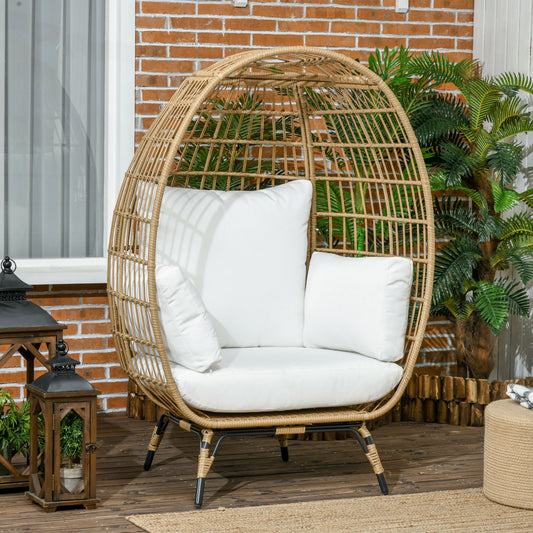 Outsunny Rattan Egg Chair with Cushions and Pillows, Khaki