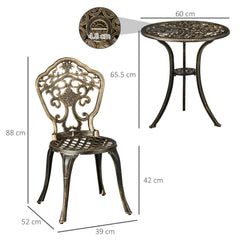 Outsunny 3 Piece Cast Aluminium Garden Bistro Set for 2 with Parasol Hole, Outdoor Coffee Table Set, Two Armless Chairs and Round Coffee Table for Balcony, Patio, Bronze