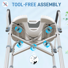 HOMCOM Shower Chair with Upgraded U-shaped Seat and Reinforced Crossbars, Height Adjustable Padded Bath Chair with Non-slip Feet for Elderly Seniors Disabled Handicap, Tool-Free Assembly, Grey