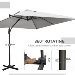 Outsunny 2.7 x 2.7 m Cantilever Parasol, Square Overhanging Umbrella with Cross Base, Crank Handle, Tilt, 360√Ç¬∞ Rotation and Aluminium Frame, Grey