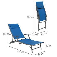 Outsunny Set of Two Adjustable Back Sun Loungers - Blue