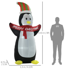 HOMCOM 8ft Inflatable Penguin & Christmas Banner Decoration w/ Inner LED Lights Indoor Outdoor Weather-Resistant Shell Fun Cute