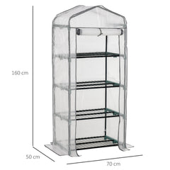 Outsunny 4 Tiers Mini Portable Greenhouse Compact Plant Grow Shed Metal Frame PE Cover 160H x 70L x 50Wcm