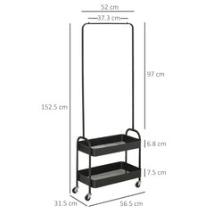 حامل ملابس معدني من HOMCOM مع تخزين للأحذية، ورف ملابس على عجلات، وشجرة صالة قائمة بذاتها، وحامل معاطف مع رفين للتخزين، باللون الأسود