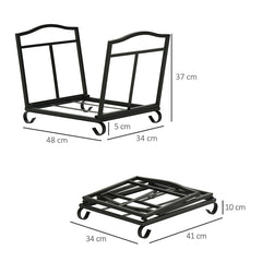 حامل حطب معدني من Outsunny للاستخدام الداخلي والخارجي، رف حطب قابل للطي، رف تخزين حطب الموقد مع لفائف، مقاوم للصدأ، أسود، 48 طول × 34 عرض × 37 ارتفاع سم