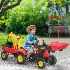 HOMCOM Kids Children Pedal Go Kart Ride On Toy Car Excavator Tractor w/ Moving Bucket Steering Wheel Removable Digger For 3 - 6 Years