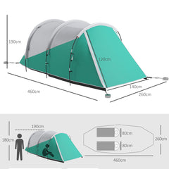 Outsunny Three-Man, 3000mm Water-Resistant Two-Room Tunnel Tent - Green