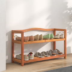 Solid Acacia Wood Shoe Rack Shelf with Side Metal Hooks-2-Tier