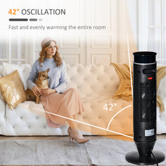 HOMCOM 21 Inch Space Heater, 1000W/2000W Ceramic Electric Heater and Fan, Overheating & Tip-Over Protection, 8H Timer, 42√Ç¬∞ Oscillation, Portable Heater for Home