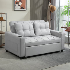 HOMCOM Two-Seater Pull-Out Sofa Bed - Light Grey