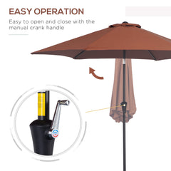 Outsunny 2.6M Garden Parasol Umbrella with Tilt and Crank, Outdoor Sun Parasol Sunshade Shelter with Aluminium Frame, Coffee