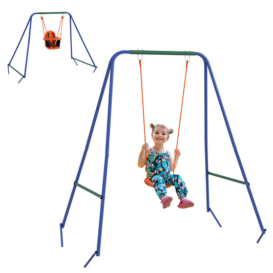 Outsunny Two-In-One Toddler Garden Swing, with Comfortable Seat, Safety Belt - Orange and Blue